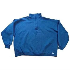 VINTAGE, UNISEX, RUSSELL 1/4 ZIP FLEECE PULLOVER, MADE IN USA, BLUE, XL